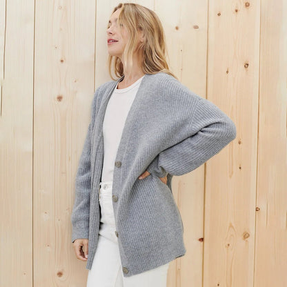 Rosie - Women’s oversized knitted cardigan with button front and v neck