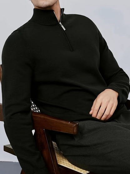 Samuel - Men's casual quarter zip jumper with knitted finish and slim fit
