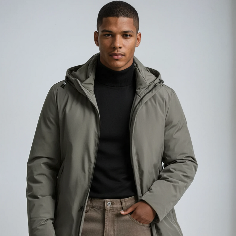 Henry - Men's long waterproof hooded parka coat with padded winter lining