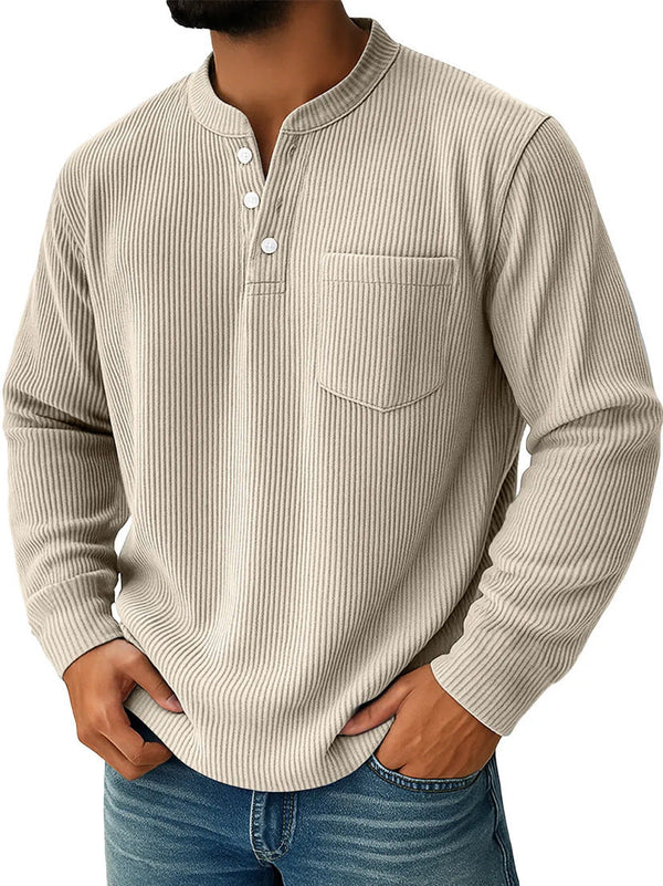 Samuel - Men's ribbed henley shirt with long sleeve and chest pocket