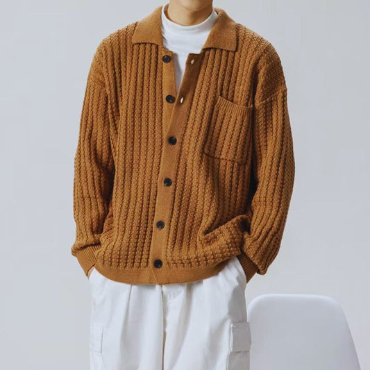 Samuel - Men's warm oversized chunky knit cardigan with button front