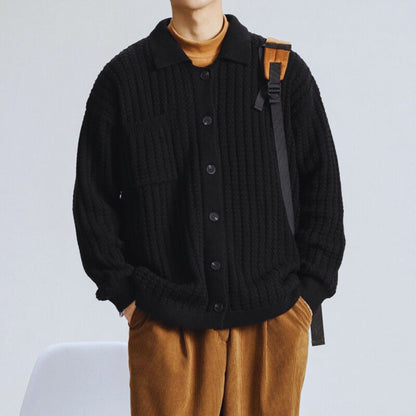 Samuel - Men's warm oversized chunky knit cardigan with button front