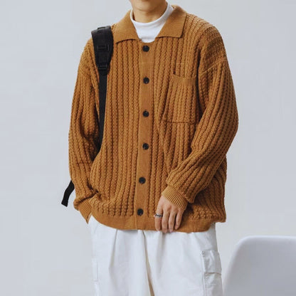 Samuel - Men's warm oversized chunky knit cardigan with button front