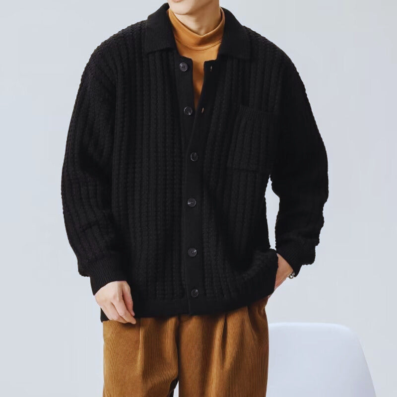 Samuel - Men's warm oversized chunky knit cardigan with button front
