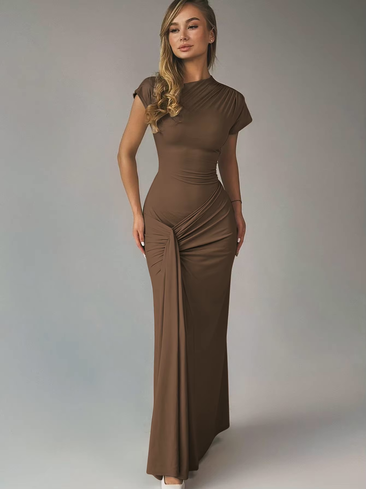 Scarlett - Elegant Women's Formal Maxi Dress with Mock Neck and Ruched Twist Detail