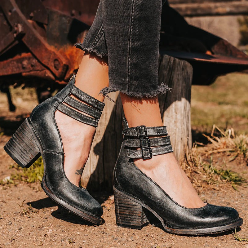 Scarlett - Vintage Women's Orthopedic Block Heel Shoes with Double Buckle Ankle Strap and Round Toe