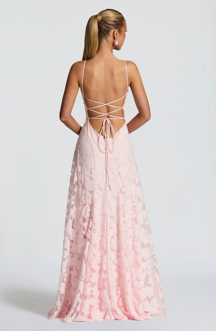 Seraphina - Elegant Women's Wedding Guest Maxi Dress with Square Neck and Floral Appliqué