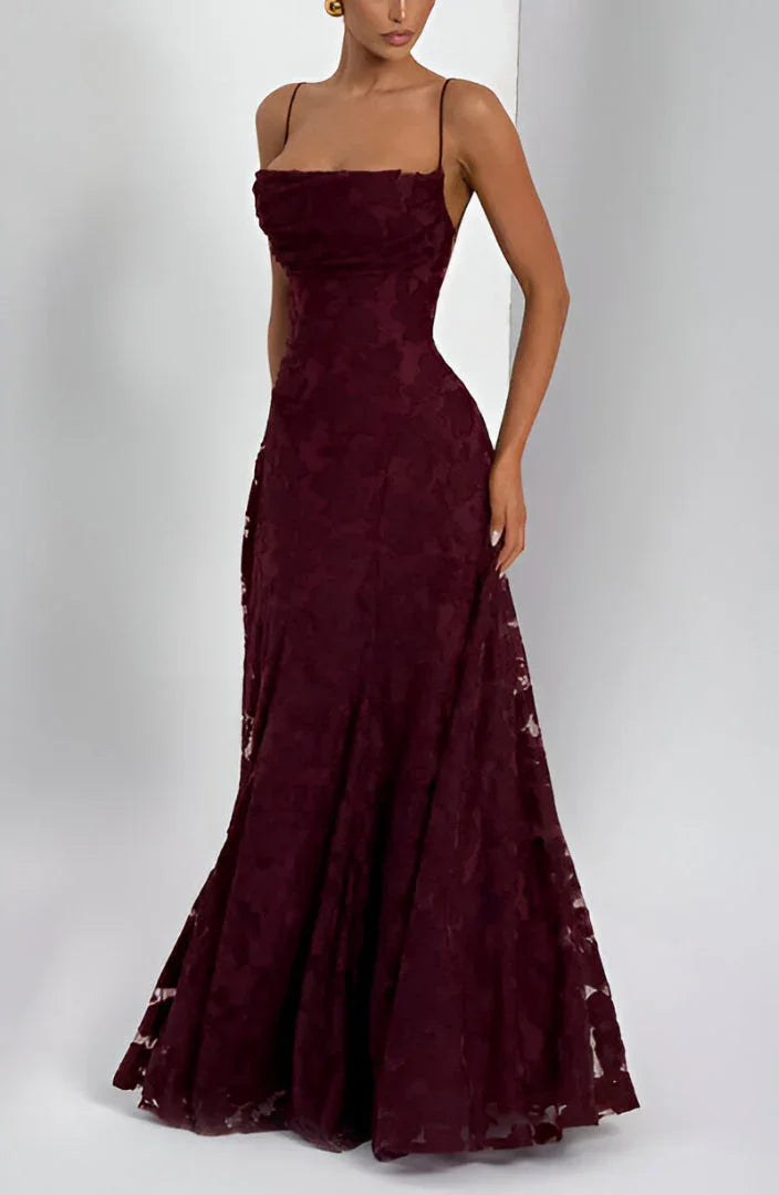Seraphina - Elegant Women's Wedding Guest Maxi Dress with Square Neck and Floral Appliqué