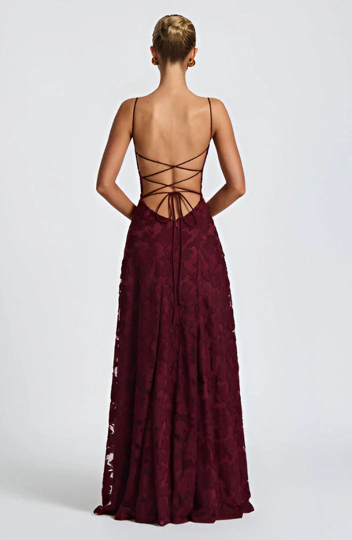 Seraphina - Elegant Women's Wedding Guest Maxi Dress with Square Neck and Floral Appliqué