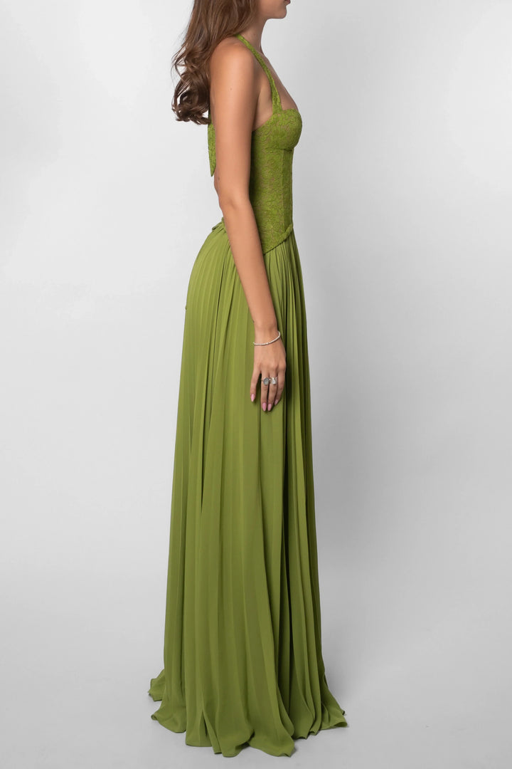 Serena - Flowy Women's Wedding Guest Dress with Halter Neck and Pleated Maxi Skirt