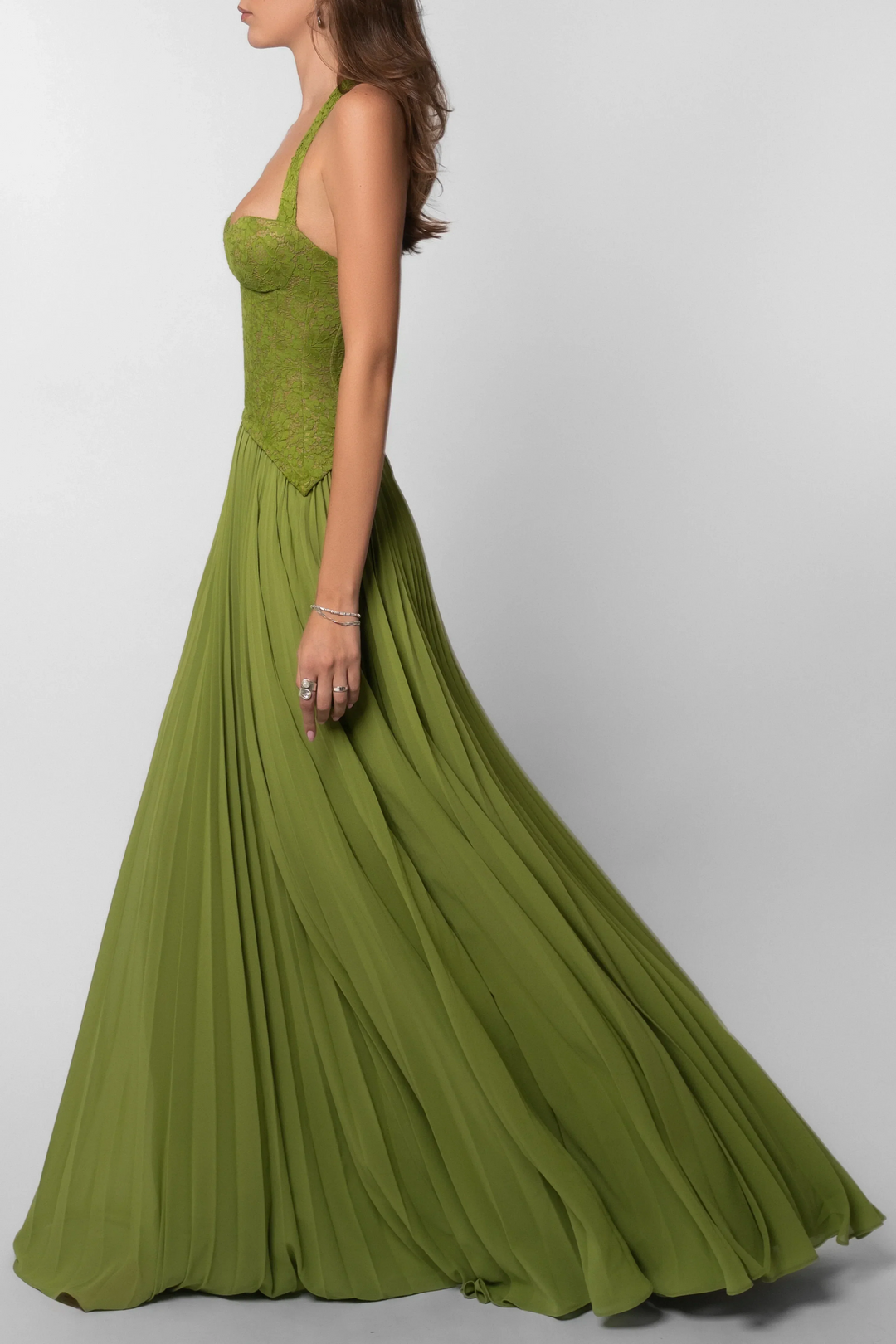 Serena - Flowy Women's Wedding Guest Dress with Halter Neck and Pleated Maxi Skirt