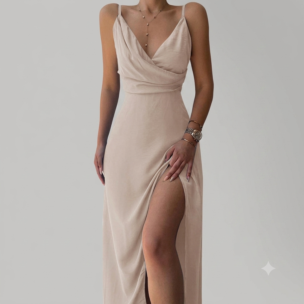 Sienna - Women's Summer Maxi Dress with Wrap V Neck and Tie Waist