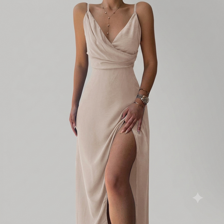 Sienna - Women's Summer Maxi Dress with Wrap V Neck and Tie Waist