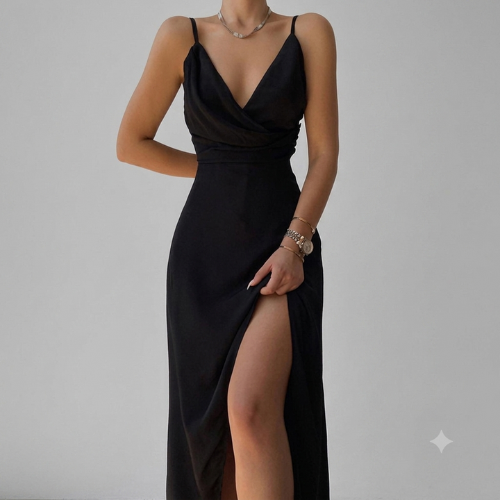 Sienna - Women's Summer Maxi Dress with Wrap V Neck and Tie Waist