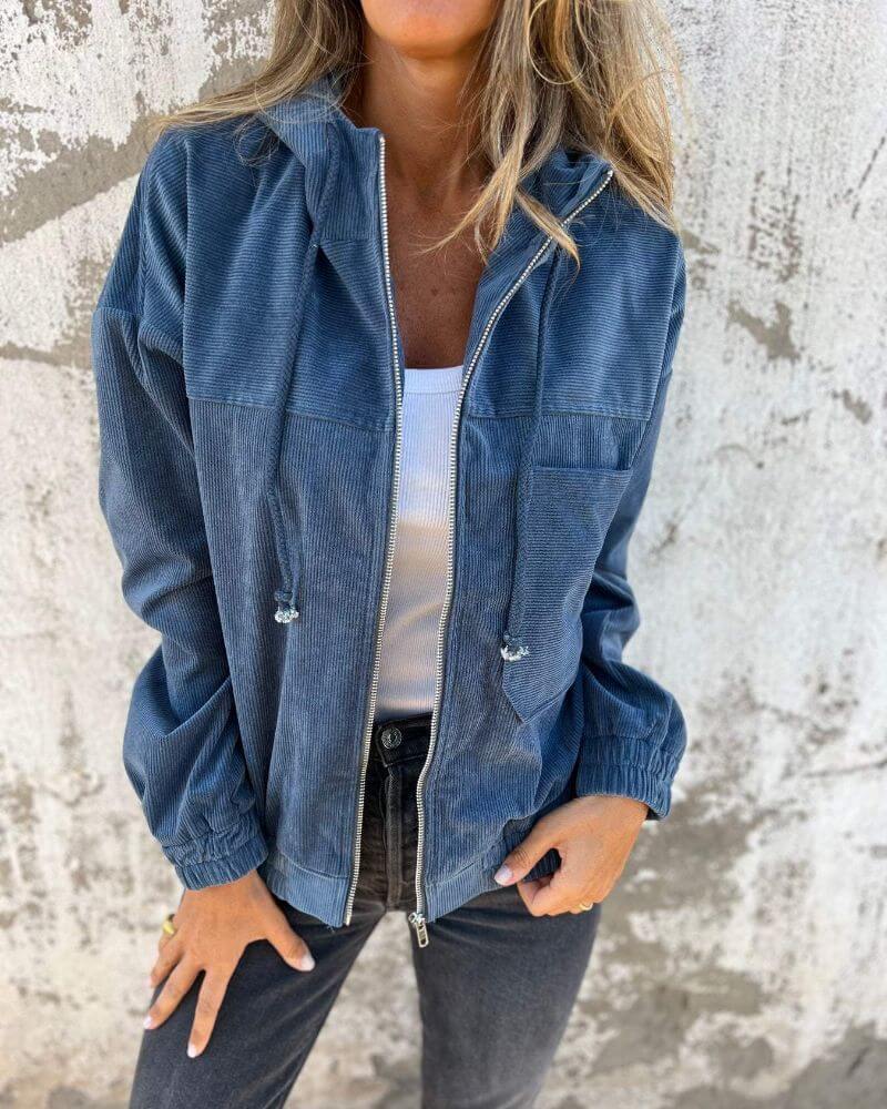 Sienna - Women's Oversized Jacket for Autumn with Hood and Patch Pocket