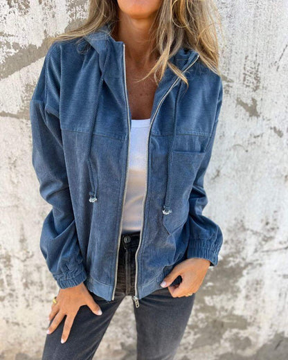 Sienna - Women's Oversized Jacket for Autumn with Hood and Patch Pocket