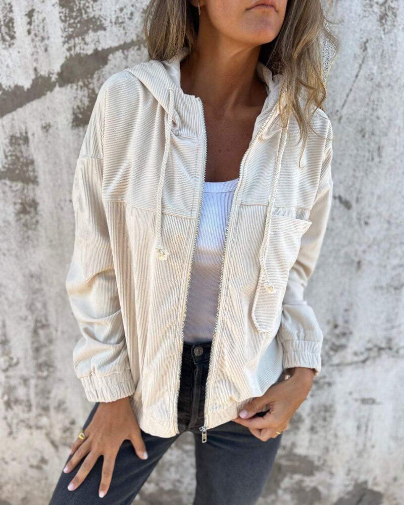 Sienna - Women's Oversized Jacket for Autumn with Hood and Patch Pocket