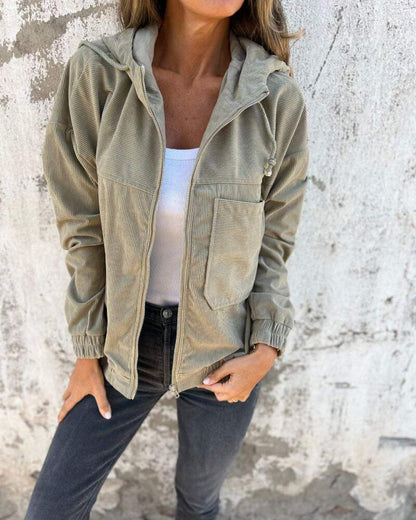 Sienna - Women's Oversized Jacket for Autumn with Hood and Patch Pocket