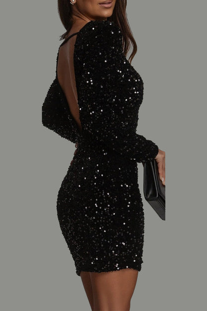 Sienna - Women's sparkly sequin bodycon mini party dress with long sleeve