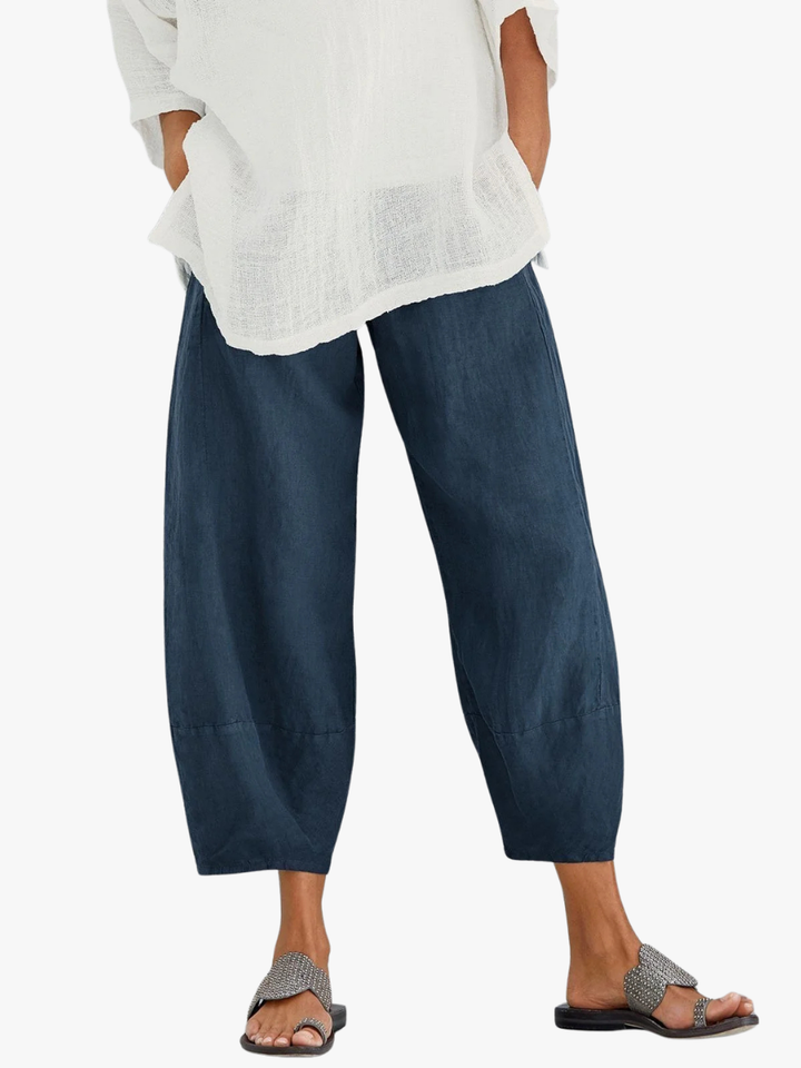 Sophia - Casual Women's Cropped Linen Trousers with Relaxed Fit