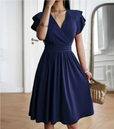Sophia - Elegant Women's Wedding Guest Dress with Wrap V-Neck and Flutter Sleeves