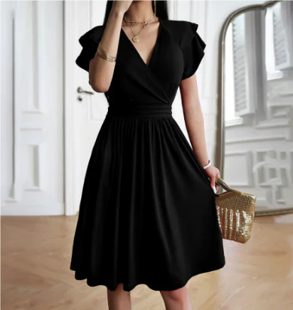 Sophia - Elegant Women's Wedding Guest Dress with Wrap V-Neck and Flutter Sleeves