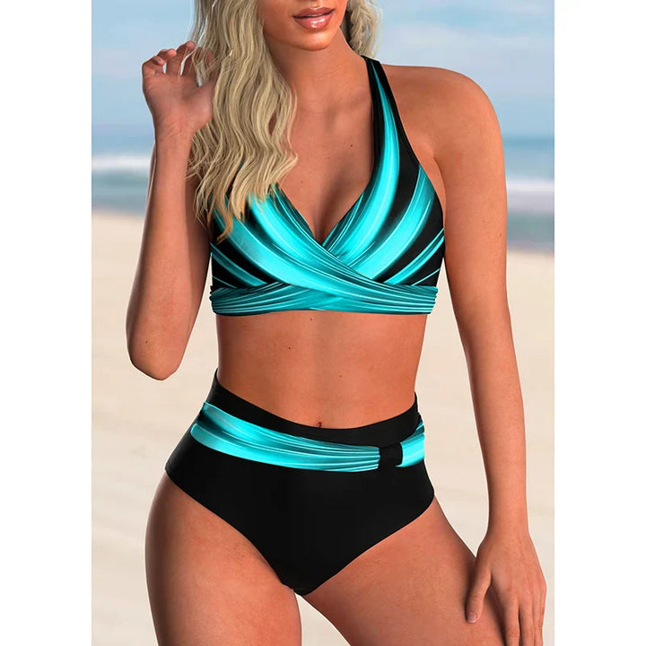 Sophia - Trendy Women's Swimsuit Bikini Set with Halter Wrap Top and High Waist Bottoms