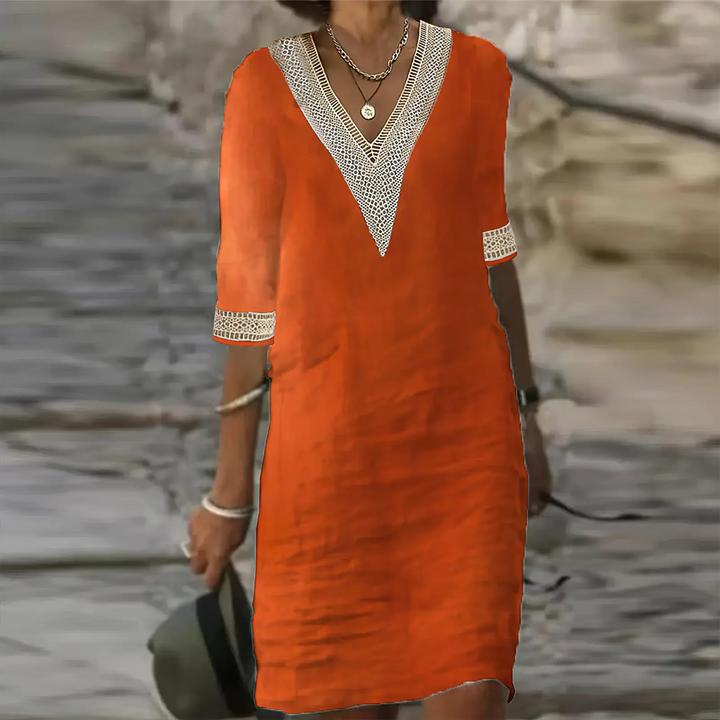 Sophie - Boho Women's Summer Dress with V-Neck and Crochet Trim Detail