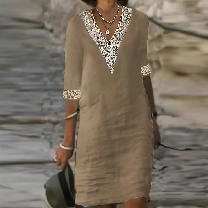 Sophie - Boho Women's Summer Dress with V-Neck and Crochet Trim Detail