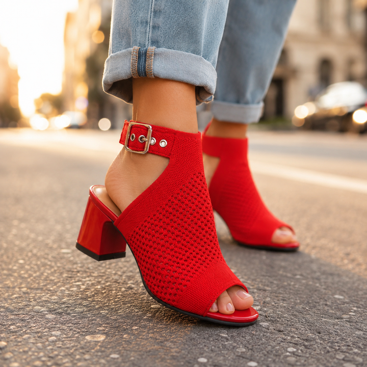 Sophie - Casual Women's Comfort Heels with Ankle Strap Buckle