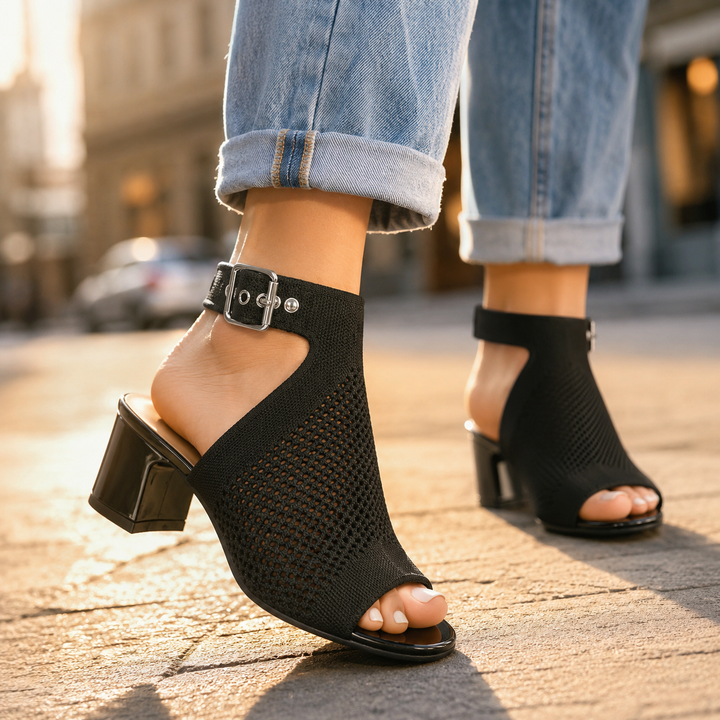 Sophie - Casual Women's Comfort Heels with Ankle Strap Buckle
