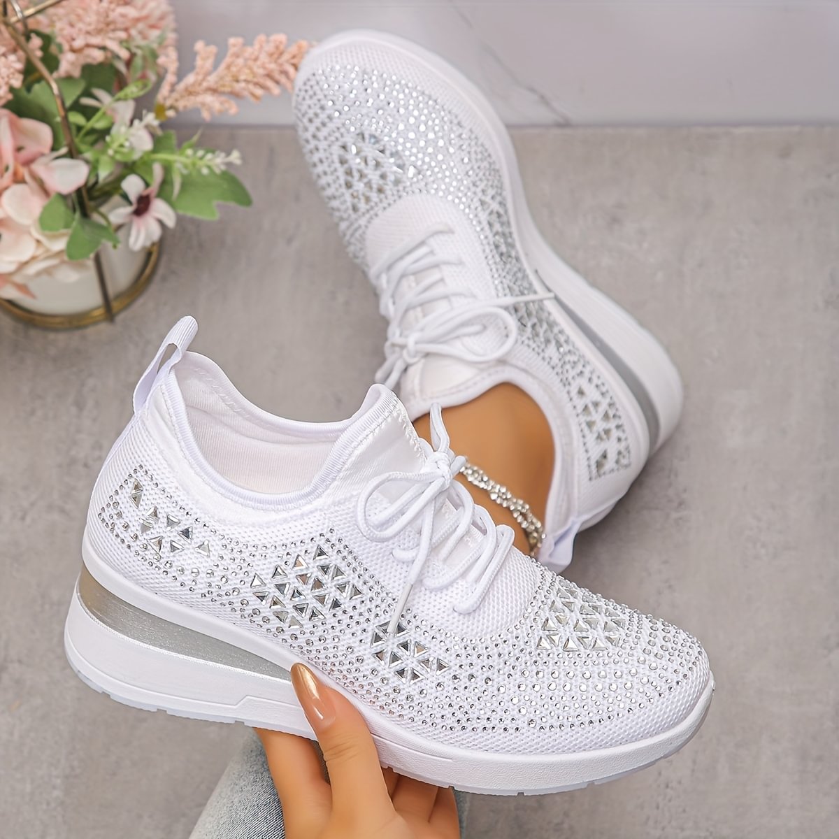 Freya - Women's Orthopedic Trainers with Diamante Detail for Autumn