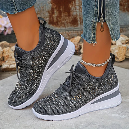 Freya - Women's Orthopedic Trainers with Diamante Detail for Autumn
