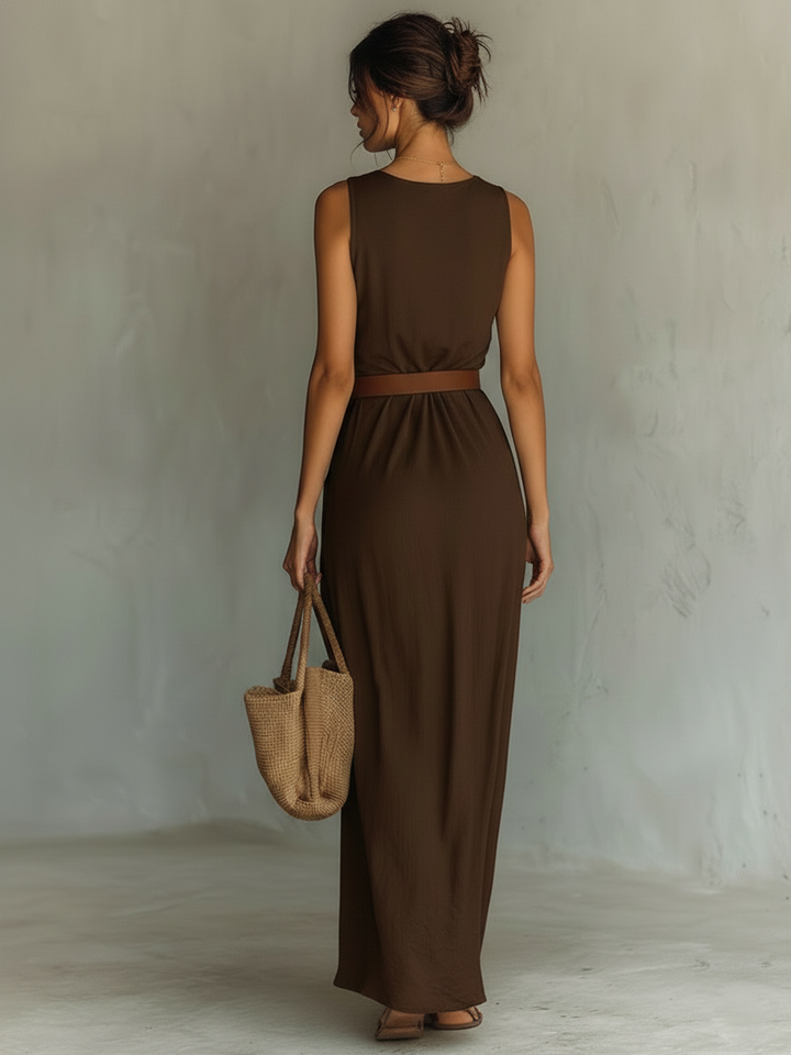 Sophie - Elegant Wedding Guest Dress for Women with Cowl Neck and Belted Waist