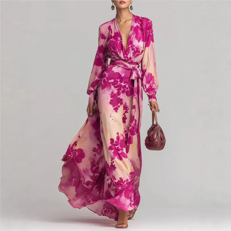 Sophie - Formal Women's Wedding Guest Dress with a Wrap Front and Long Sleeves