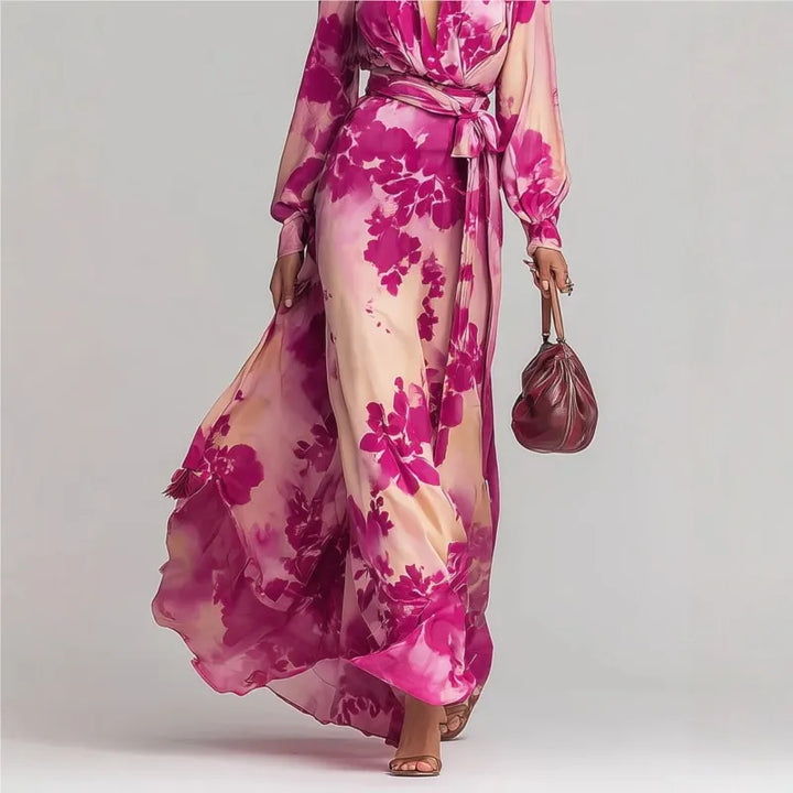 Sophie - Formal Women's Wedding Guest Dress with a Wrap Front and Long Sleeves