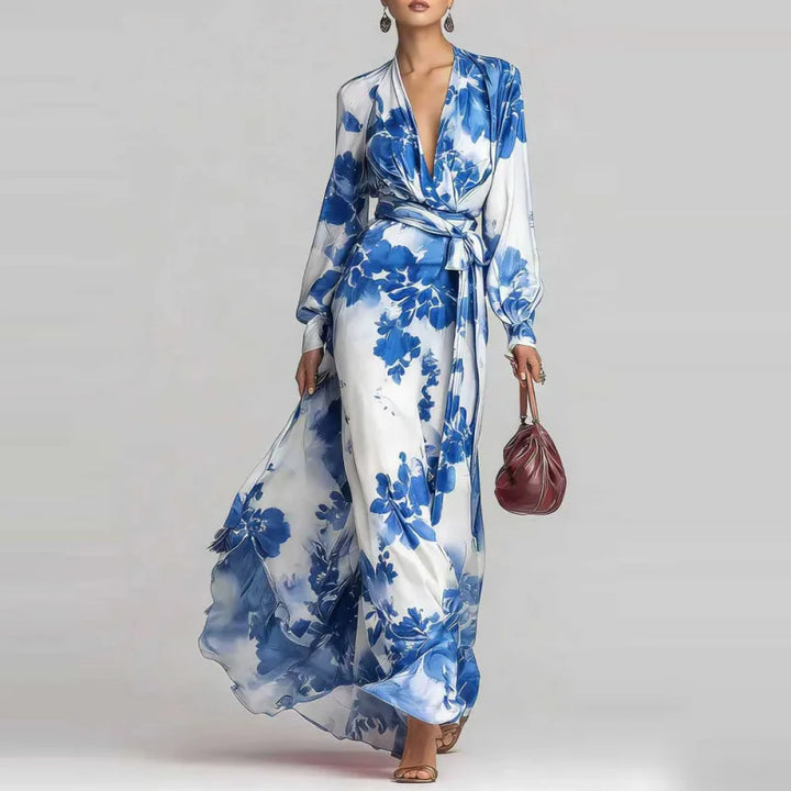 Sophie - Formal Women's Wedding Guest Dress with a Wrap Front and Long Sleeves