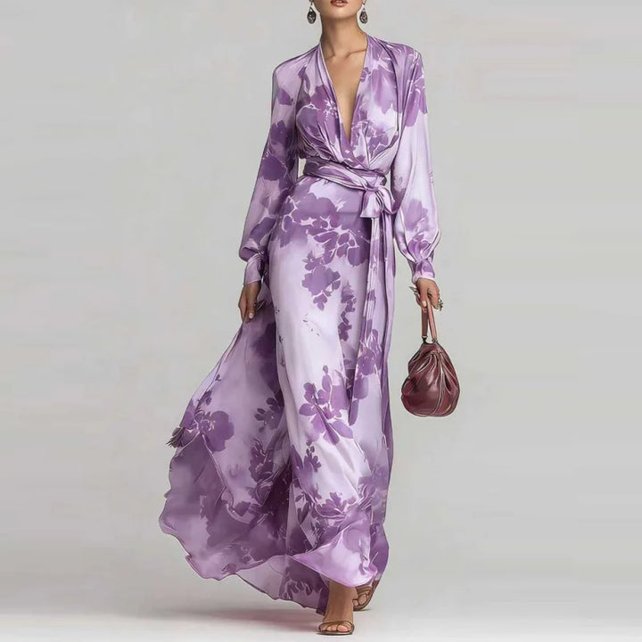 Sophie - Formal Women's Wedding Guest Dress with a Wrap Front and Long Sleeves