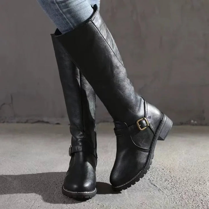 Sophie - Vintage Women's Orthopedic Knee High Boots with Buckle Strap Detail
