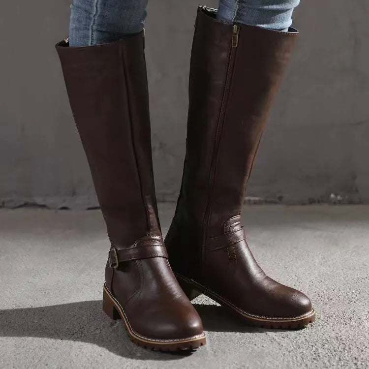 Sophie - Vintage Women's Orthopedic Knee High Boots with Buckle Strap Detail