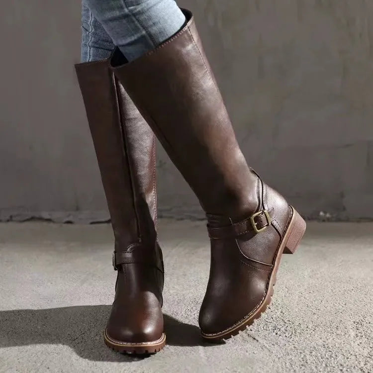 Sophie - Vintage Women's Orthopedic Knee High Boots with Buckle Strap Detail