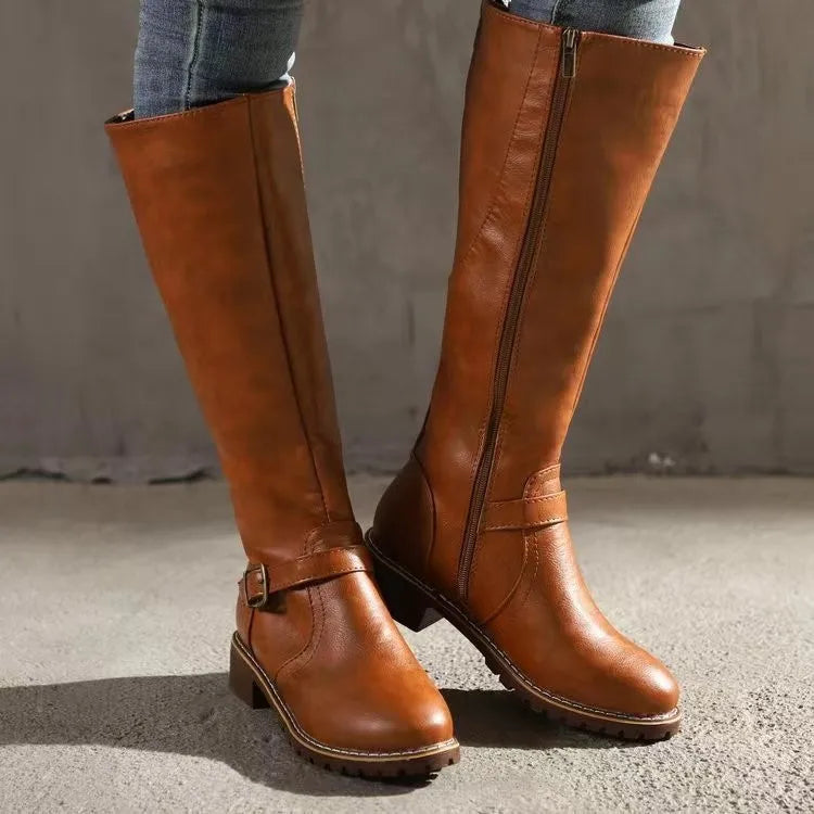 Sophie - Vintage Women's Orthopedic Knee High Boots with Buckle Strap Detail