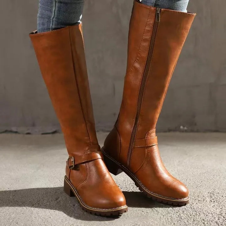 Sophie - Vintage Women's Orthopedic Knee High Boots with Buckle Strap Detail