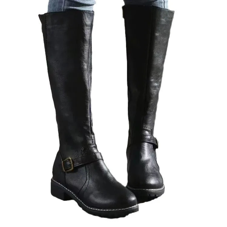 Sophie - Vintage Women's Orthopedic Knee High Boots with Buckle Strap Detail