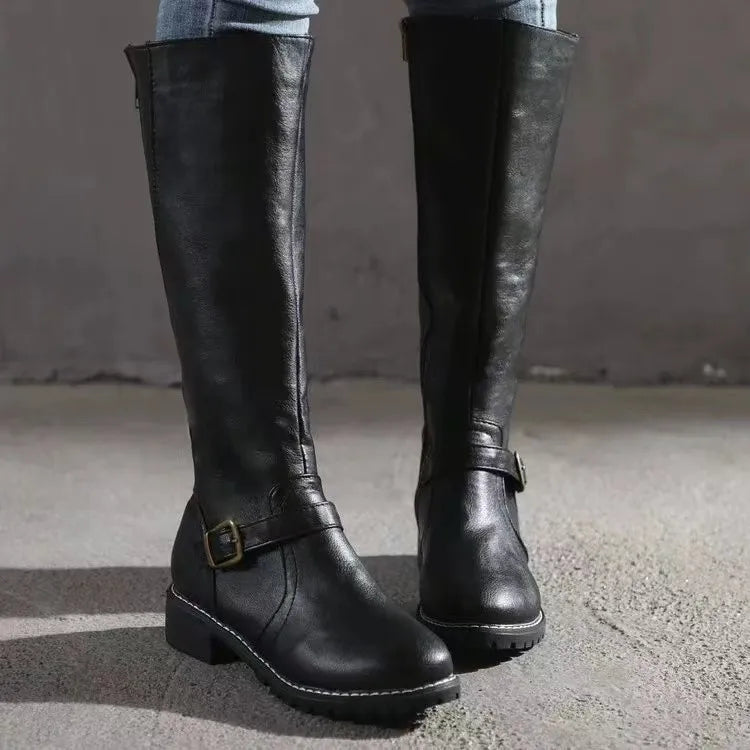Sophie - Vintage Women's Orthopedic Knee High Boots with Buckle Strap Detail