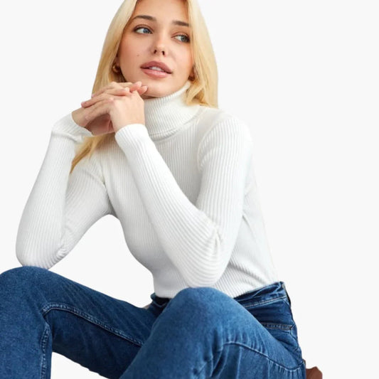 Sophie - Women's smart ribbed knitted turtleneck jumper with fitted long sleeve