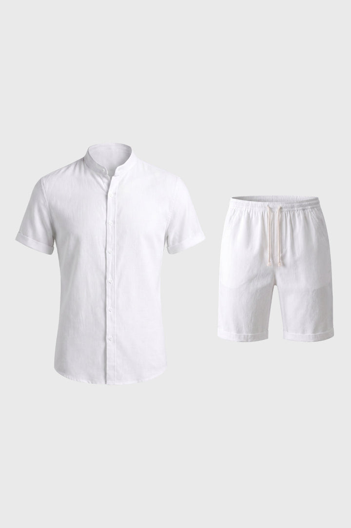 Summer Set Men - Mandarin Collar Shirt and Drawstring Shorts | Casual