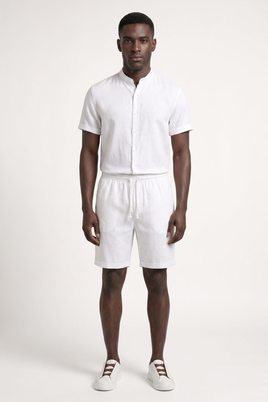 Summer Set Men - Mandarin Collar Shirt and Drawstring Shorts | Casual