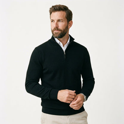 Benjamin - Men's Quarter Zip Jumper Smart Casual Knitted with Stand Collar