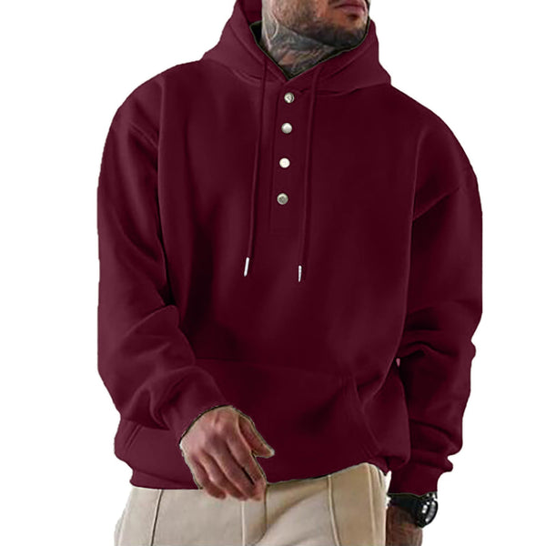 Theo - Men’s oversized comfy henley hoodie with button neck and drop shoulder
